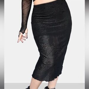Forest Ink Mesh Web  Midi Skirt